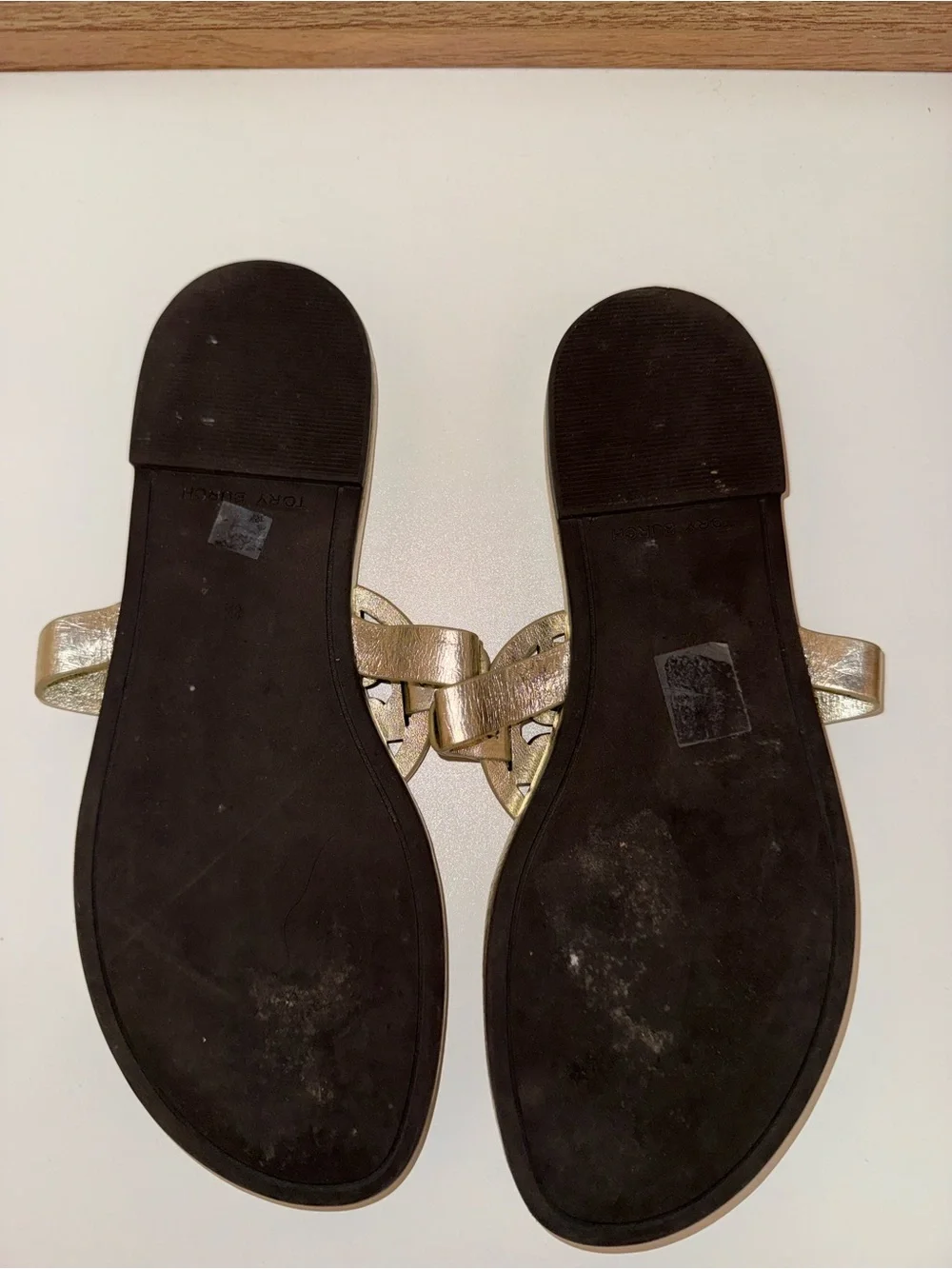 Tory Burch Metallic Gold Logo Thong Sandals